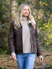 Lakeland Leather Brown Clough Shearling Aviator Jacket - Image 1 of 7
