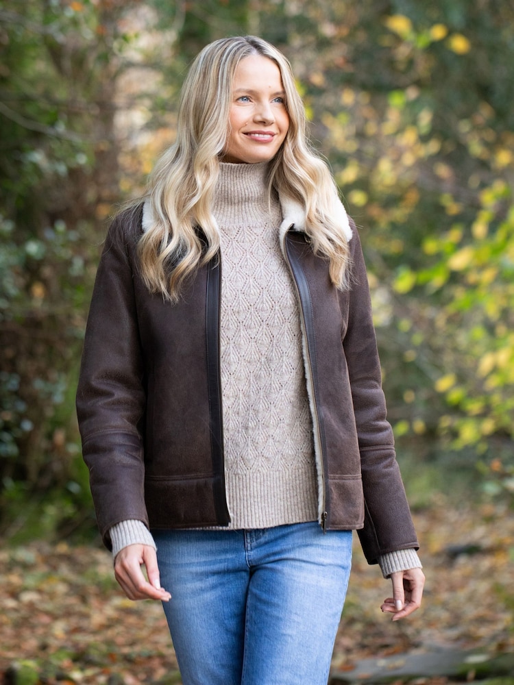 Lakeland Leather Brown Clough Shearling Aviator Jacket - Image 1 of 7