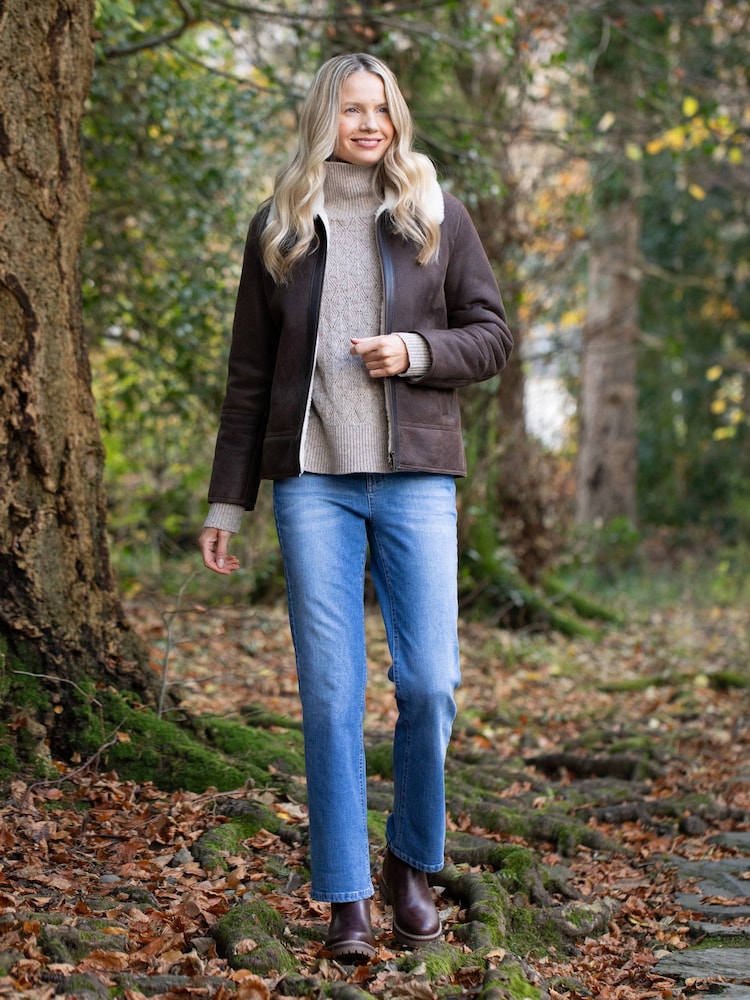 Lakeland Leather Brown Clough Shearling Aviator Jacket - Image 2 of 7