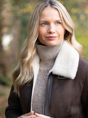 Lakeland Leather Brown Clough Shearling Aviator Jacket - Image 4 of 7
