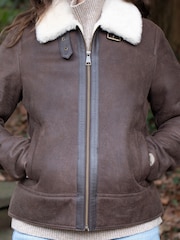 Lakeland Leather Brown Clough Shearling Aviator Jacket - Image 5 of 7