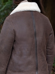 Lakeland Leather Brown Clough Shearling Aviator Jacket - Image 6 of 7