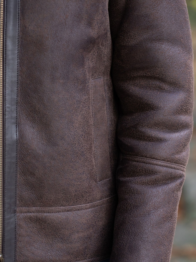 Lakeland Leather Brown Clough Shearling Aviator Jacket - Image 7 of 7