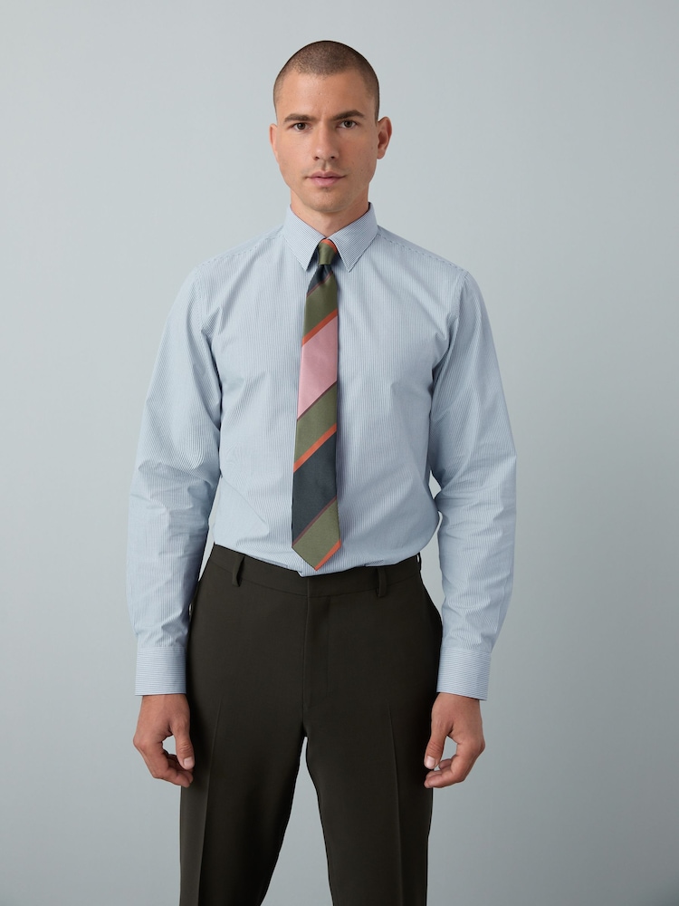 Blue Stripe/Pink Stripe Tie Slim Fit Shirt and Tie Pack - Image 1 of 9