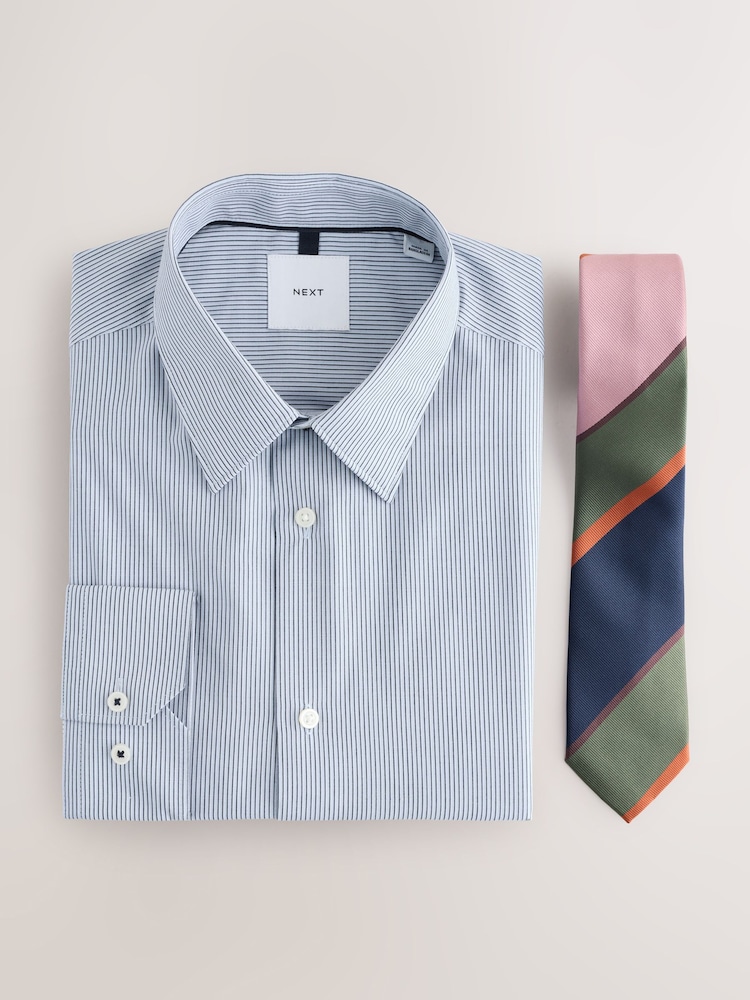 blue and white striped dress shirt with tie Men's Button Front Cross FR Woven Shirt main image 0