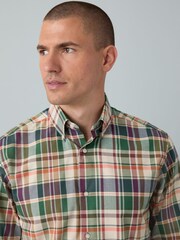 Neutral Brown/ Green Regular Fit Easy Iron Button Down Oxford Shirt - Image 1 of 7