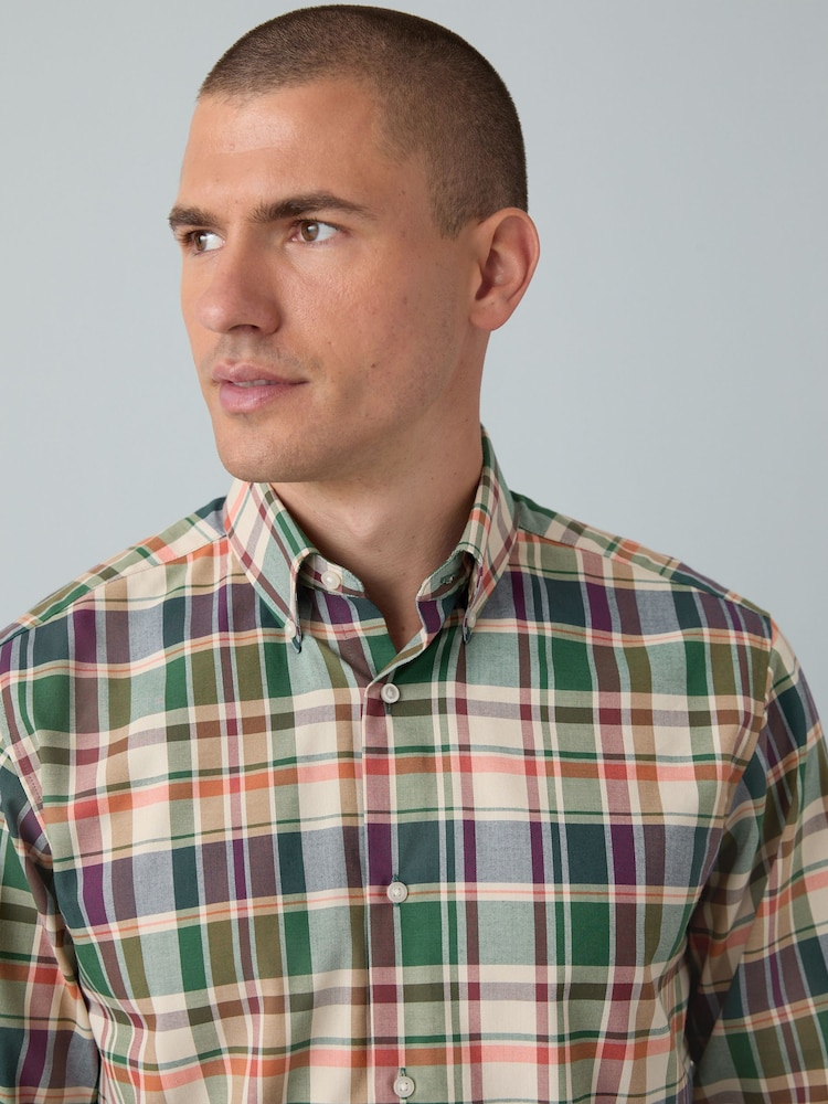 Neutral Brown/ Green Regular Fit Easy Iron Button Down Oxford Shirt - Image 1 of 7 Neutral Brown/ Green Regular Fit Easy Iron Button Down Oxford Shirt - Image 1 of 7