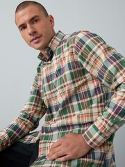 Neutral Brown/ Green Regular Fit Easy Iron Button Down Oxford Shirt - Image 7 of 7