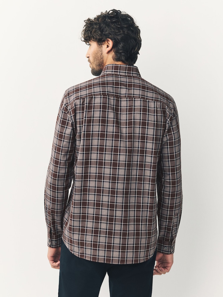 Purple/Brown Gingham Regular Fit Easy Iron Button Down Oxford Shirt - Image 2 of 8