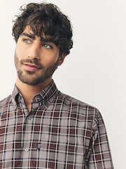 Purple/Brown Gingham Regular Fit Easy Iron Button Down Oxford Shirt - Image 4 of 8