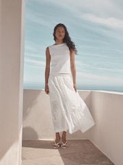 White Shirred Asymmetric Sleeveless Top - Image 2 of 7
