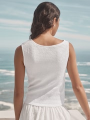 White Shirred Asymmetric Sleeveless Top - Image 3 of 7