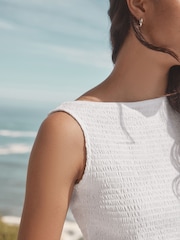 White Shirred Asymmetric Sleeveless Top - Image 4 of 7