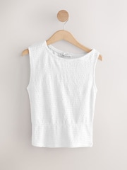 White Shirred Asymmetric Sleeveless Top - Image 5 of 7