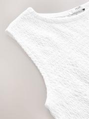 White Shirred Asymmetric Sleeveless Top - Image 6 of 7