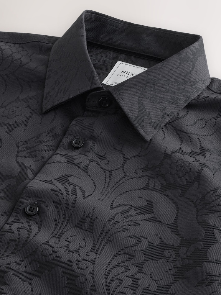 Black Floral Regular Fit Geometric Print Long Sleeve Smart Shirt - Image 3 of 3 Black Floral Regular Fit Geometric Print Long Sleeve Smart Shirt - Image 3 of 3