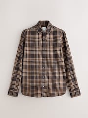 Brown Tonal Regular Fit Check Soft Touch 100% Cotton Smart Long Sleeve Shirt - Image 1 of 3
