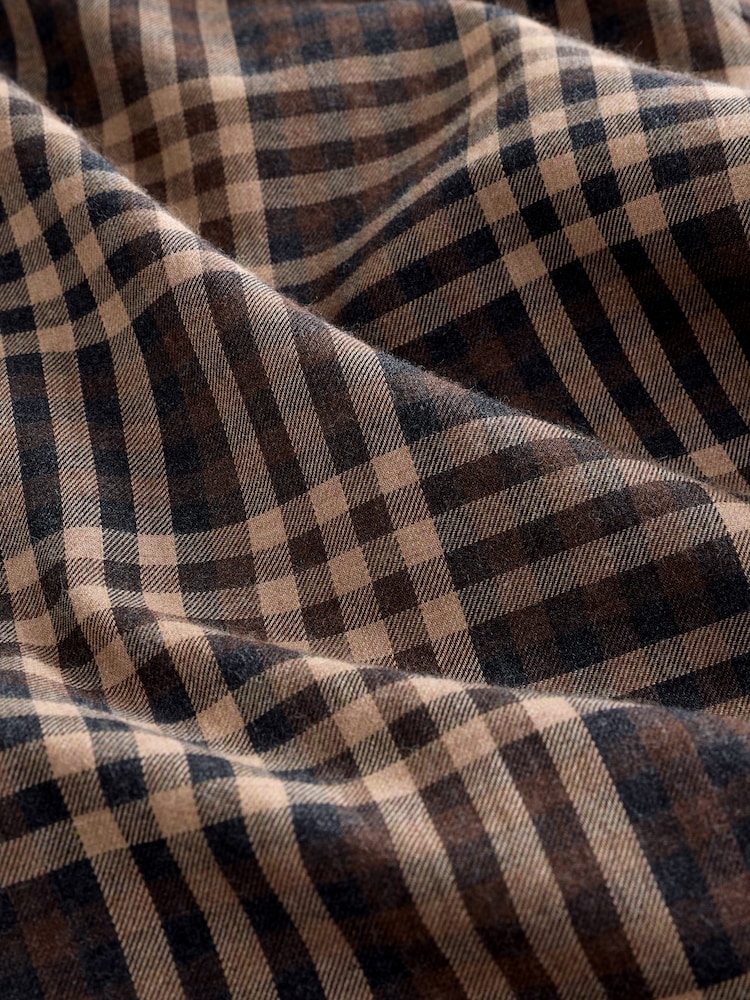 Brown Tonal Regular Fit Check Soft Touch 100% Cotton Smart Long Sleeve Shirt - Image 2 of 3