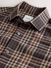 Brown Tonal Regular Fit Check Soft Touch 100% Cotton Smart Long Sleeve Shirt - Image 3 of 3