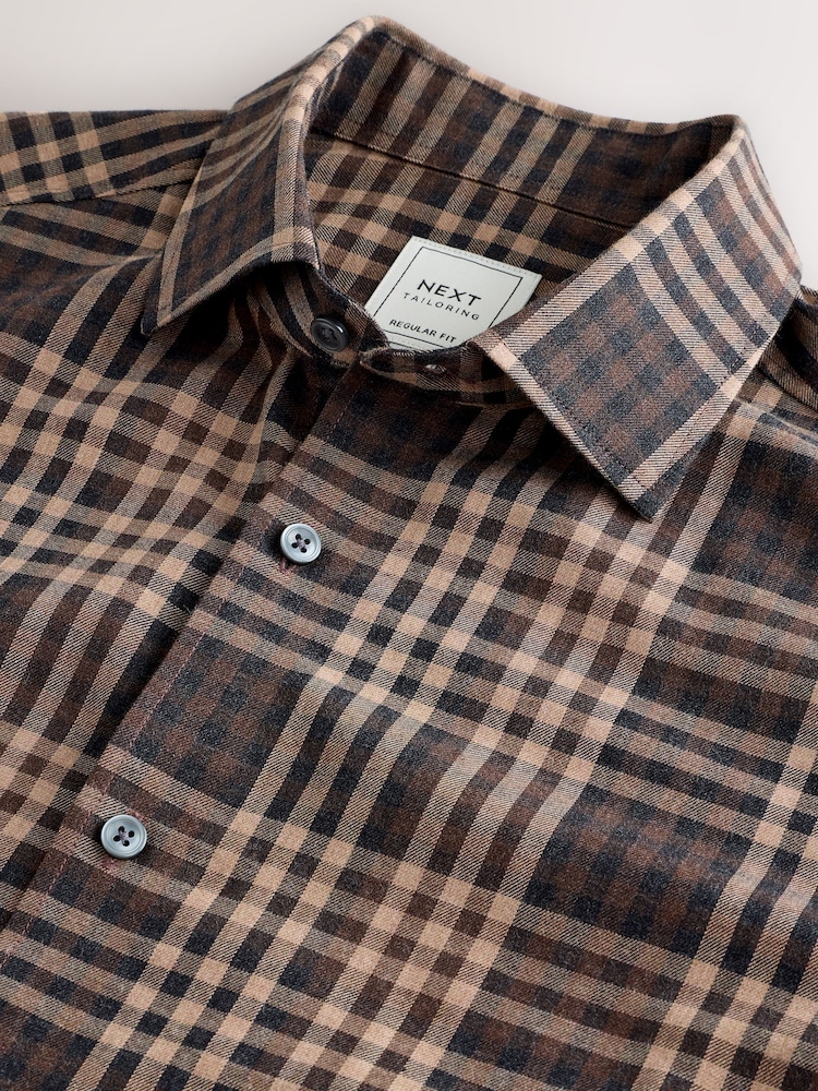 Brown Tonal Regular Fit Check Soft Touch 100% Cotton Smart Long Sleeve Shirt - Image 3 of 3