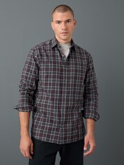Burgundy Red Regular Fit Check Soft Touch 100% Cotton Smart Long Sleeve Shirt - Image 1 of 7