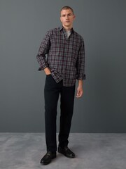 Burgundy Red Regular Fit Check Soft Touch 100% Cotton Smart Long Sleeve Shirt - Image 2 of 7