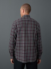 Burgundy Red Regular Fit Check Soft Touch 100% Cotton Smart Long Sleeve Shirt - Image 3 of 7