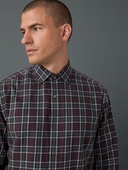 Burgundy Red Regular Fit Check Soft Touch 100% Cotton Smart Long Sleeve Shirt - Image 4 of 7