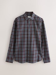 Burgundy Red Regular Fit Check Soft Touch 100% Cotton Smart Long Sleeve Shirt - Image 5 of 7