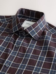 Burgundy Red Regular Fit Check Soft Touch 100% Cotton Smart Long Sleeve Shirt - Image 6 of 7