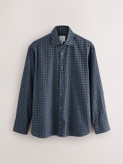 Navy Gingham Regular Fit Check Soft Touch 100% Cotton Smart Long Sleeve Shirt - Image 1 of 4