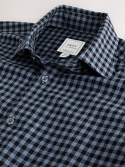 Navy Gingham Regular Fit Check Soft Touch 100% Cotton Smart Long Sleeve Shirt - Image 2 of 4