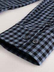 Navy Gingham Regular Fit Check Soft Touch 100% Cotton Smart Long Sleeve Shirt - Image 3 of 4