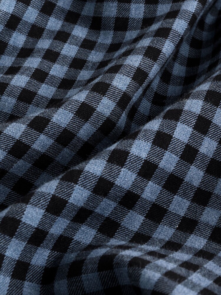 Navy Gingham Regular Fit Check Soft Touch 100% Cotton Smart Long Sleeve Shirt - Image 4 of 4