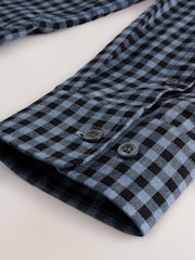 Navy Gingham Regular Fit Check Soft Touch 100% Cotton Smart Long Sleeve Shirt - Image 8 of 9