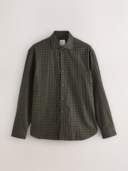 Olive Green Gingham Regular Fit Check Soft Touch 100% Cotton Smart Long Sleeve Shirt - Image 1 of 3