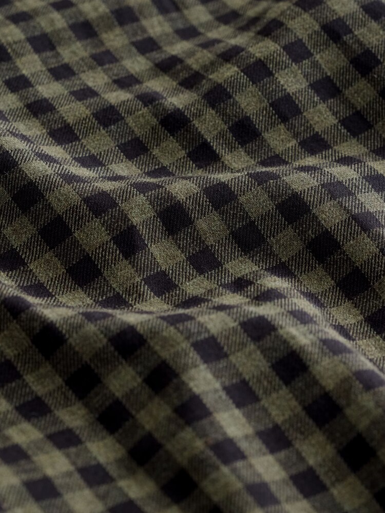 Olive Green Gingham Regular Fit Check Soft Touch 100% Cotton Smart Long Sleeve Shirt - Image 2 of 3