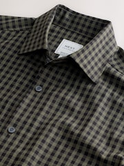 Olive Green Gingham Regular Fit Check Soft Touch 100% Cotton Smart Long Sleeve Shirt - Image 3 of 3