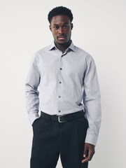 Light Grey Regular Fit Check Soft Touch 100% Cotton Smart Long Sleeve Shirt - Image 1 of 8