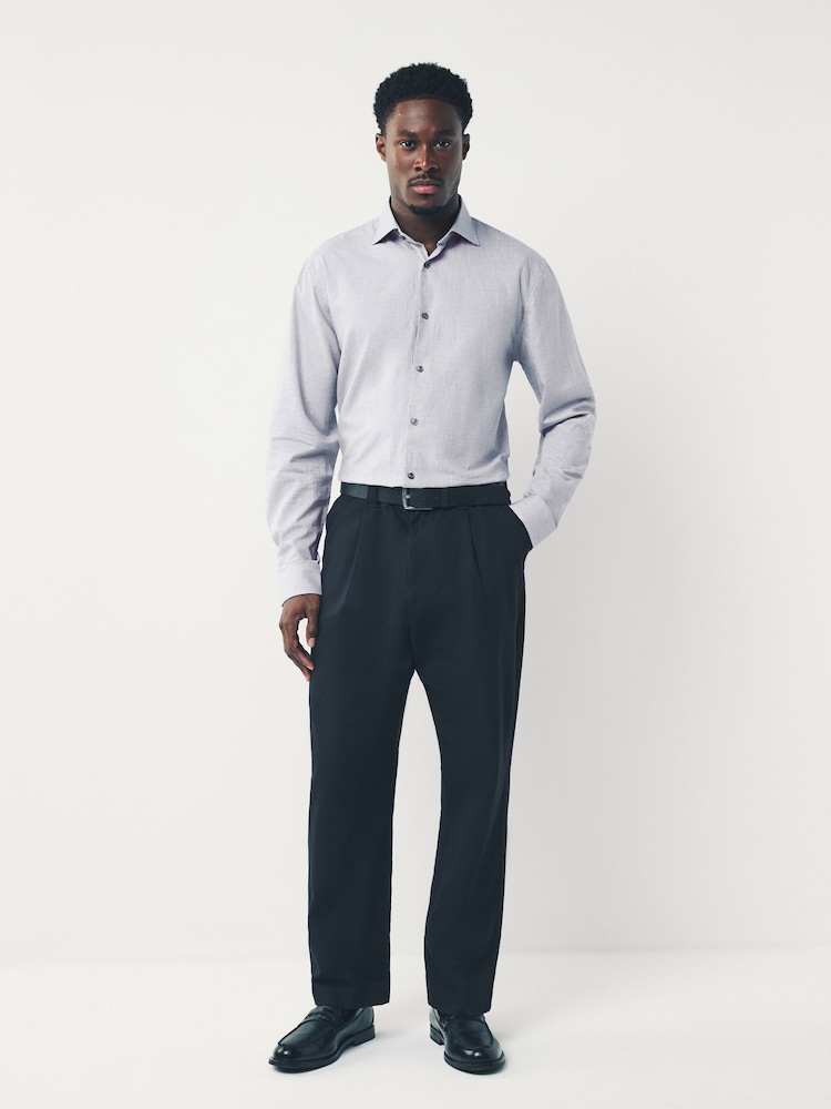 Light Grey Regular Fit Check Soft Touch 100% Cotton Smart Long Sleeve Shirt - Image 2 of 8