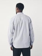 Light Grey Regular Fit Check Soft Touch 100% Cotton Smart Long Sleeve Shirt - Image 3 of 8