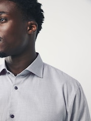 Light Grey Regular Fit Check Soft Touch 100% Cotton Smart Long Sleeve Shirt - Image 5 of 8