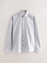 Light Grey Regular Fit Check Soft Touch 100% Cotton Smart Long Sleeve Shirt - Image 6 of 8