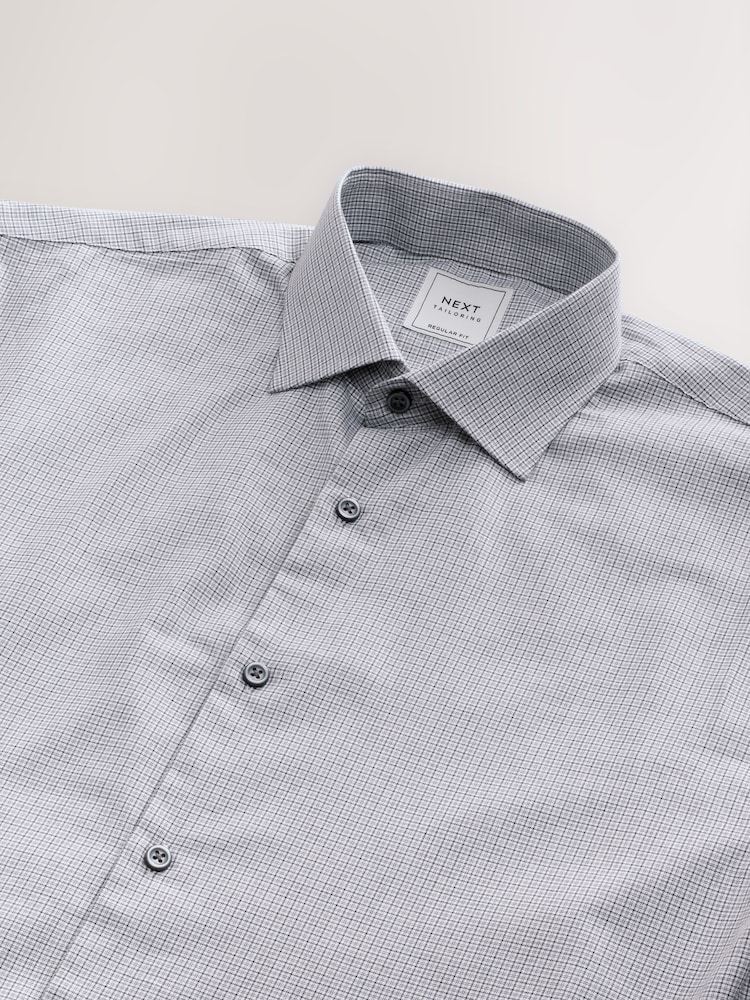 Light Grey Regular Fit Check Soft Touch 100% Cotton Smart Long Sleeve Shirt - Image 8 of 8