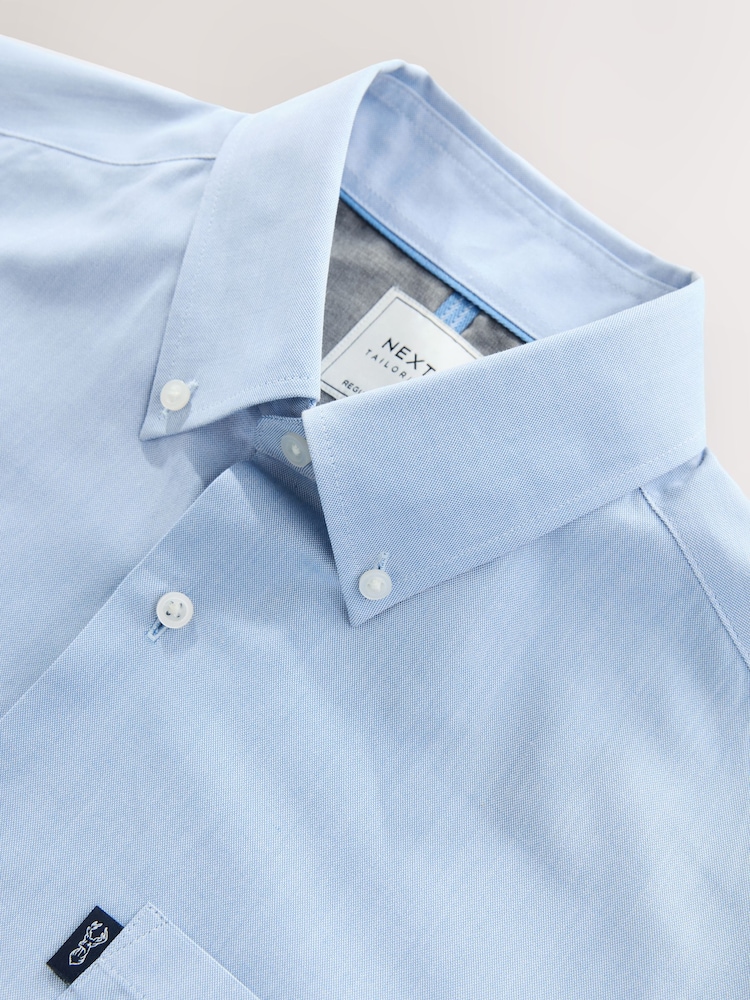 Light Blue Regular Fit Button Down Easy Iron Oxford Shirt - Image 3 of 3