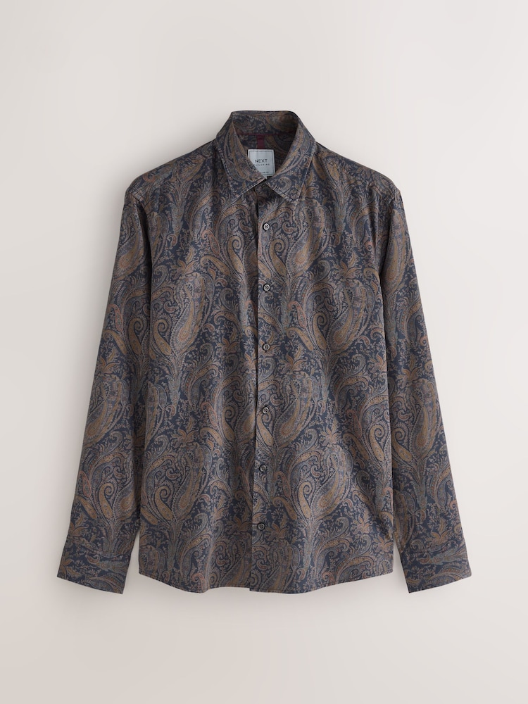 Purple Paisley Regular Fit Long Sleeve Print Shirt - Image 1 of 3