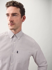 Chocolate Brown Stripe Regular Fit Easy Iron Button Down Oxford Shirt - Image 1 of 8