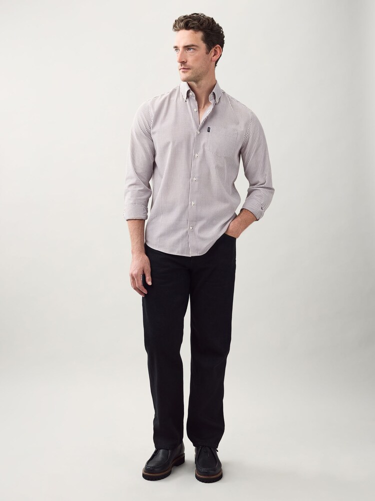 Chocolate Brown Stripe Regular Fit Easy Iron Button Down Oxford Shirt - Image 2 of 8