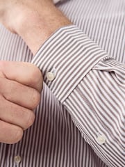 Chocolate Brown Stripe Regular Fit Easy Iron Button Down Oxford Shirt - Image 5 of 8