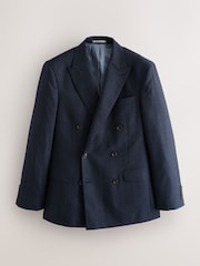 Navy Signature Marzotto Italian Check Fabric Double Breasted Suit Jacket - Image 1 of 6